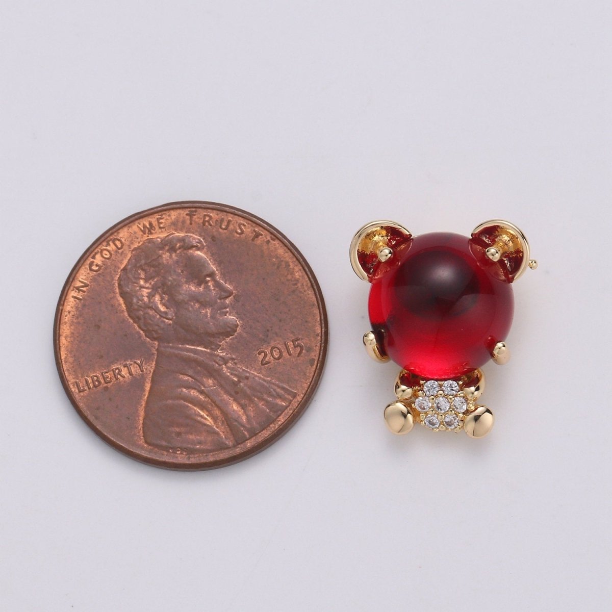 Red Corundum 18K Gold Plated Micro Pave CZ Bear Pendant Charm, Micro Pave CZ Bear Pendant Charm, Gold Plated Animal Pendant E-560 - DLUXCA