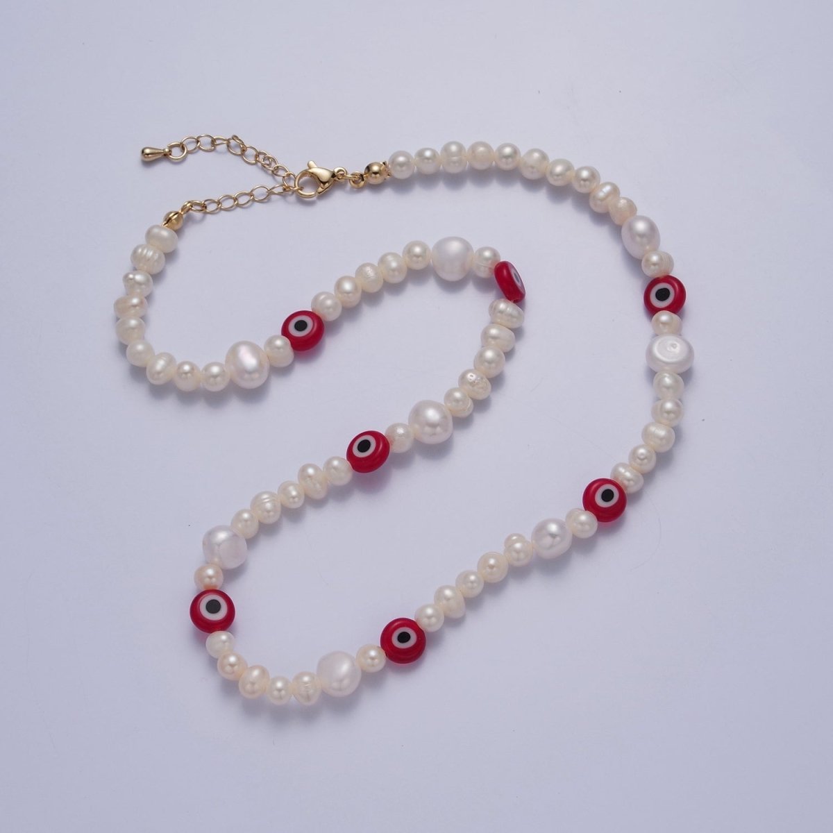 Red Evil Eye Beaded Choker Necklace for Women Freshwater Pearl Choker Necklace Boho Handmade 18K Gold Filled Y2K Jewelry | WA-1027 Clearance Pricing - DLUXCA