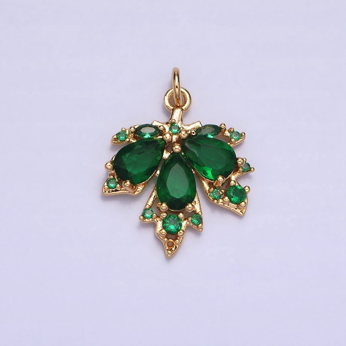 Red, Green Autumn Maple Leaf Teardrop Add-On CZ Charm in Gold & Silver | AC600, AC619 - DLUXCA