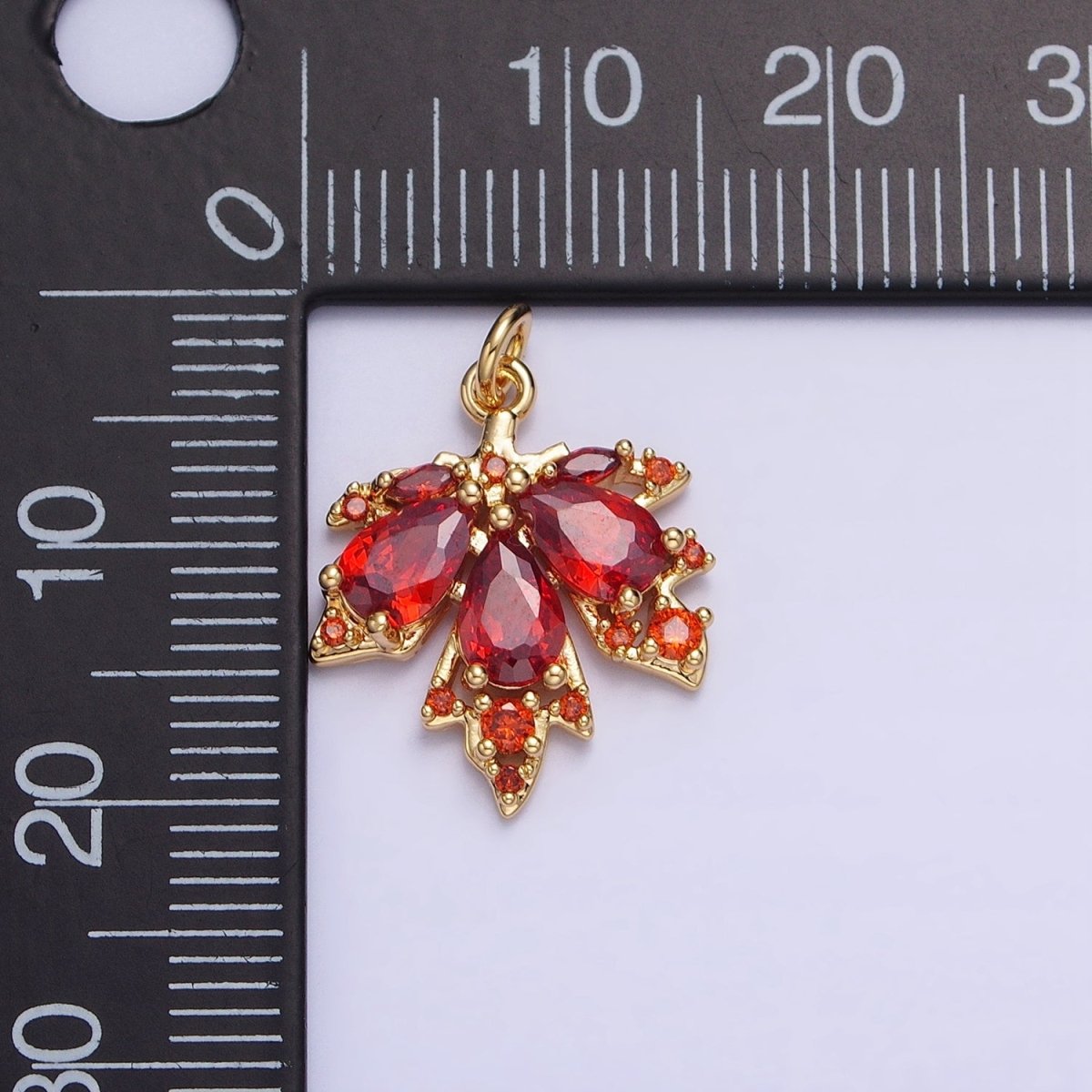 Red, Green Autumn Maple Leaf Teardrop Add-On CZ Charm in Gold & Silver | AC600, AC619 - DLUXCA