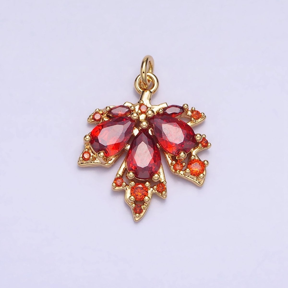 Red, Green Autumn Maple Leaf Teardrop Add-On CZ Charm in Gold & Silver | AC600, AC619 - DLUXCA