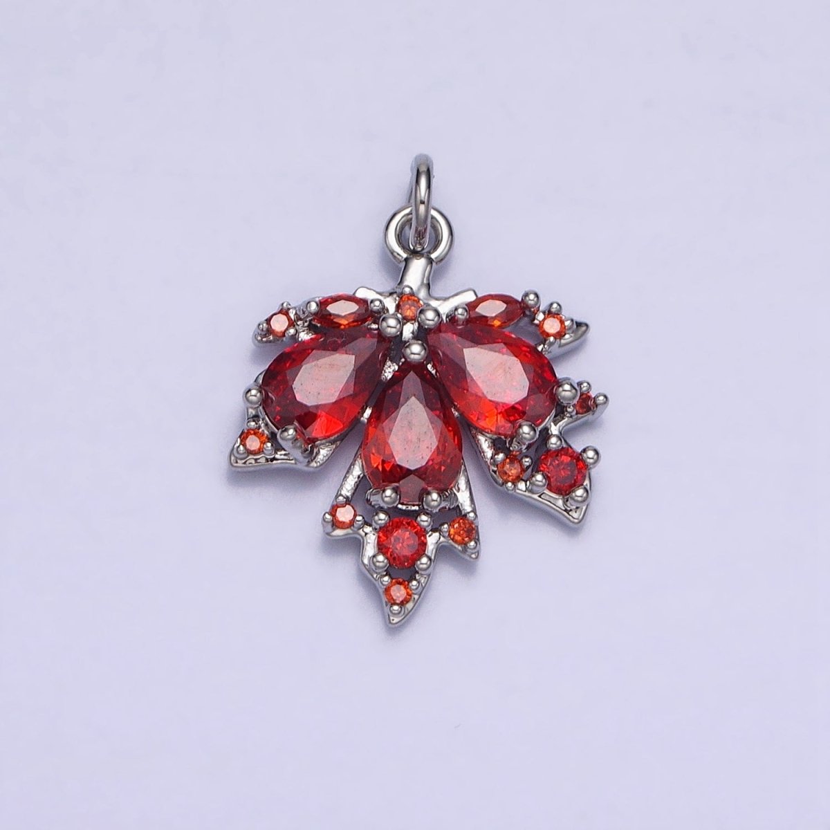 Red, Green Autumn Maple Leaf Teardrop Add-On CZ Charm in Gold & Silver | AC600, AC619 - DLUXCA