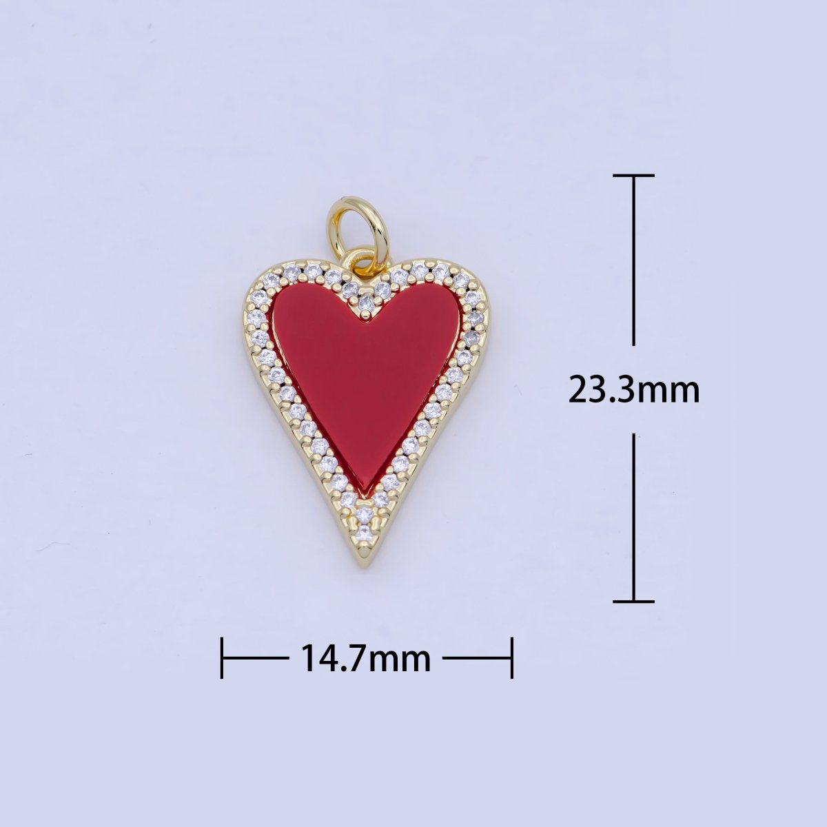 Red Heart Charm Carnelian Heart Pendant with CZ Stone in 24k Gold Filled AG-087 - DLUXCA