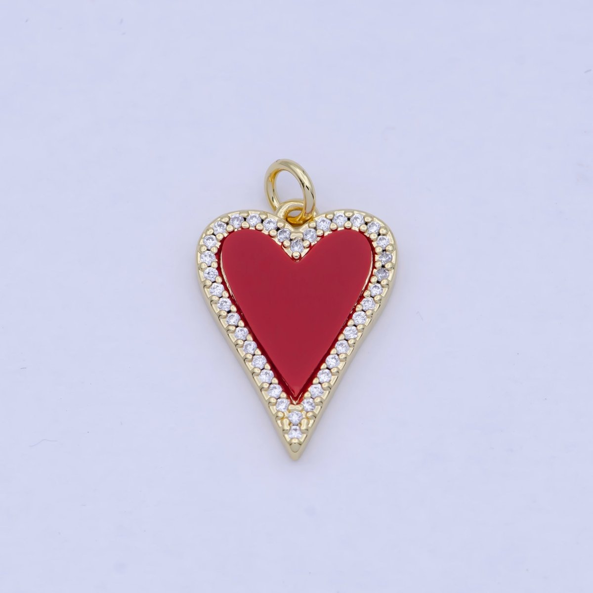 Red Heart Charm Carnelian Heart Pendant with CZ Stone in 24k Gold Filled AG-087 - DLUXCA