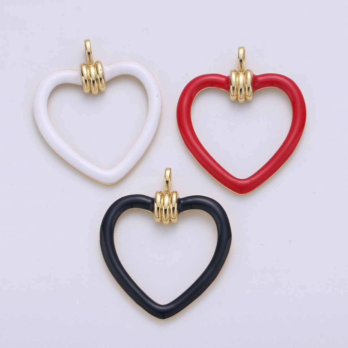 Red Open Heart Charms Enamel Colorful Hearts Black White Red on Gold Frame for Earring Necklace Charm, D-100-D-102 - DLUXCA