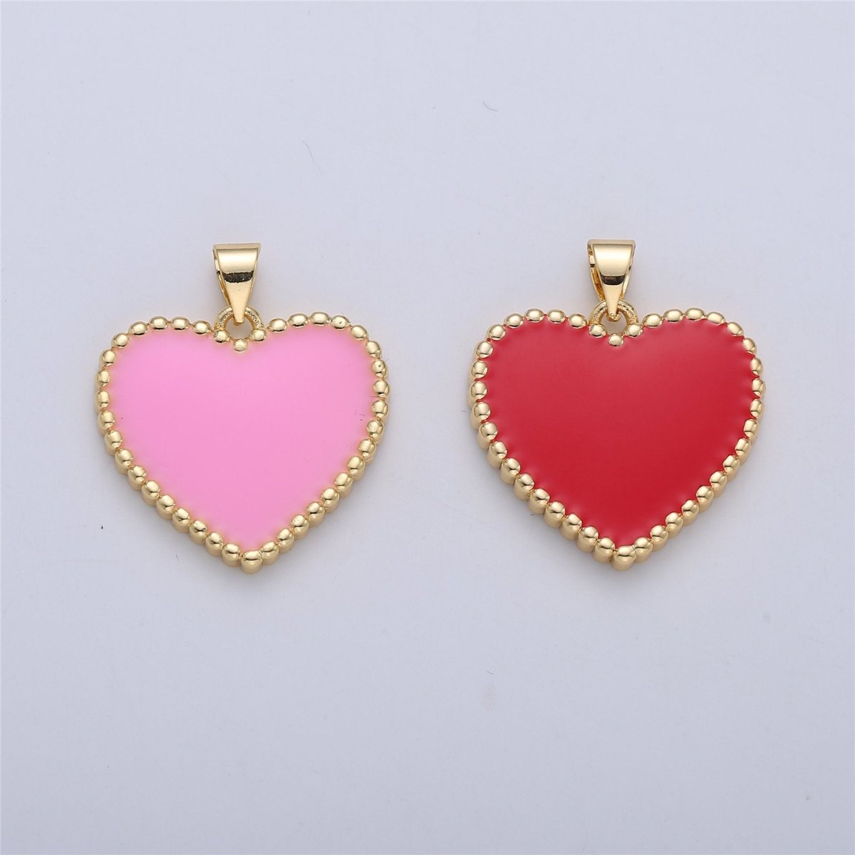 Red Pink Enamel Heart Pendant Charm, Enamel Heart Charm, Heart Pendant, Dainty Heart Necklace Pendant I-167 - DLUXCA