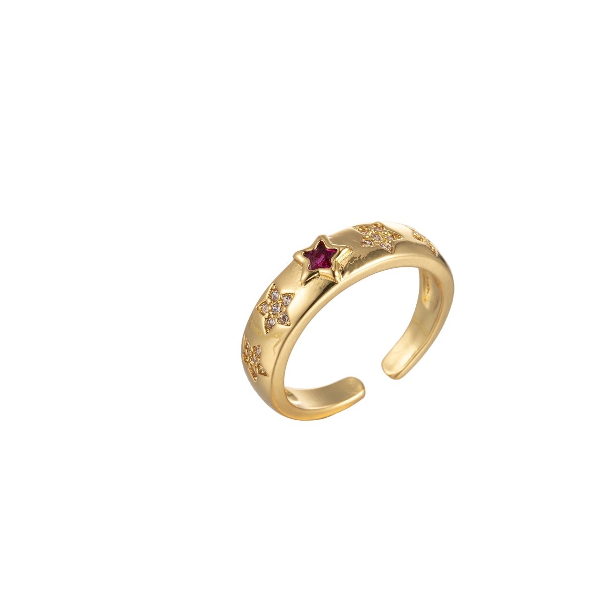 Red, Pink Star CZ Gold Dome Ring Stacking Jewelry | Round Star Celestial Ring Open Adjustable Ring O-906 O-907 - DLUXCA