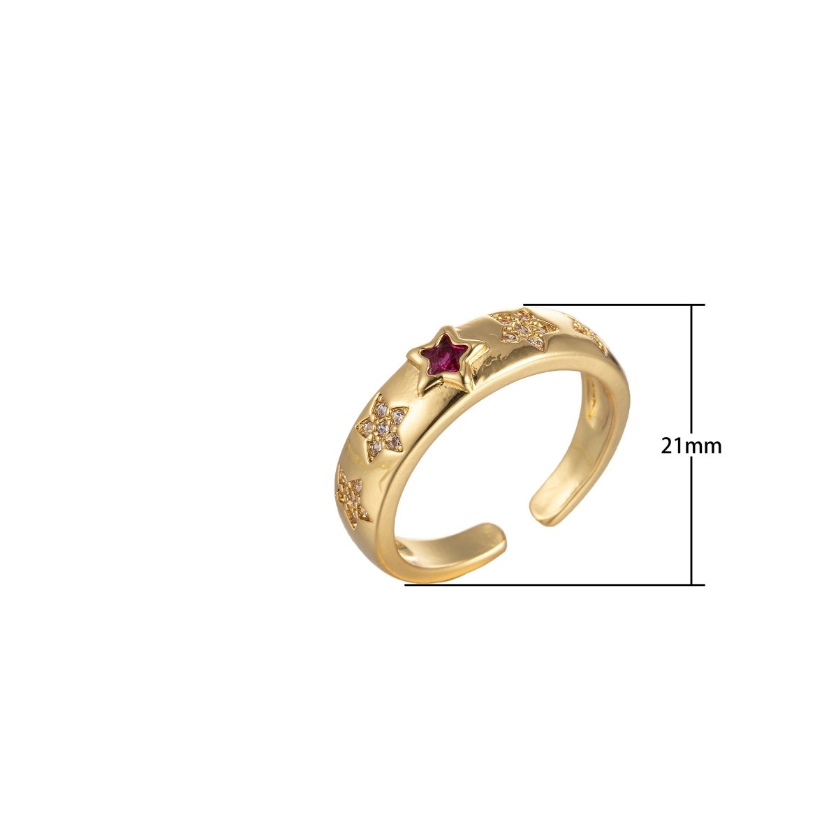 Red, Pink Star CZ Gold Dome Ring Stacking Jewelry | Round Star Celestial Ring Open Adjustable Ring O-906 O-907 - DLUXCA