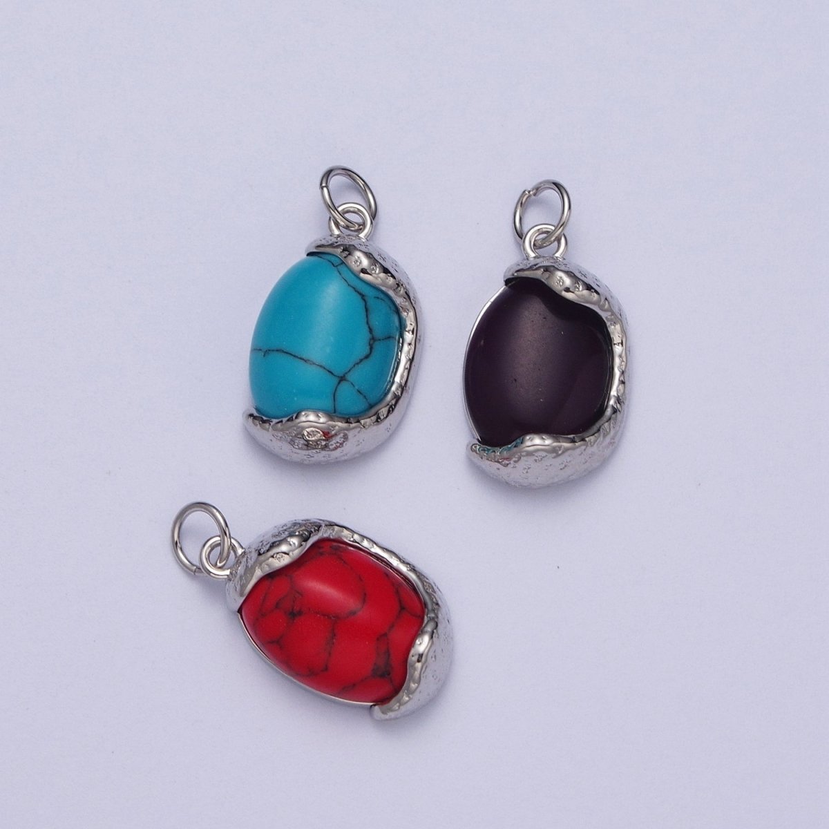 Red, Purple, Turquoise Cats Eye Stone Gold & Silver Egg Charm | A-184 A-198 A-212 C-157 C-167 C-179 - DLUXCA