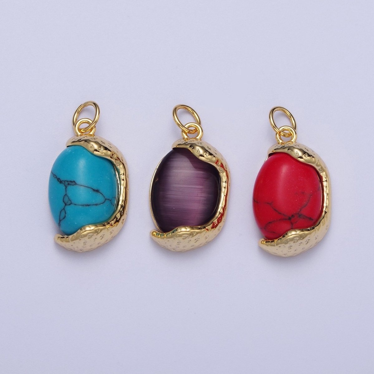 Red, Purple, Turquoise Cats Eye Stone Gold & Silver Egg Charm | A-184 A-198 A-212 C-157 C-167 C-179 - DLUXCA