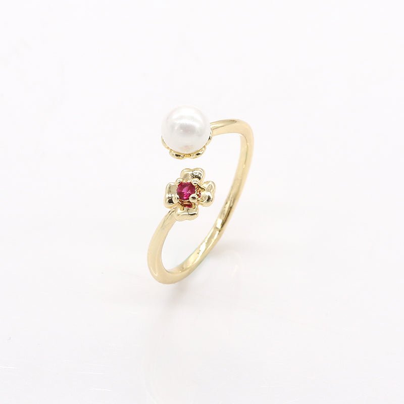 Red Rose Crystal on Plain Gold Ring, Minimalist Casual Light Jewelry GP-765 - DLUXCA
