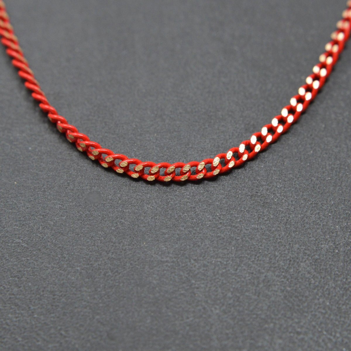 Red Shimmer Curb Chain On Brass 1.8mm width Gold Red Enamel Unfinished chain for Bracelet Necklace Component Chain | ROLL-440 Clearance Pricing - DLUXCA