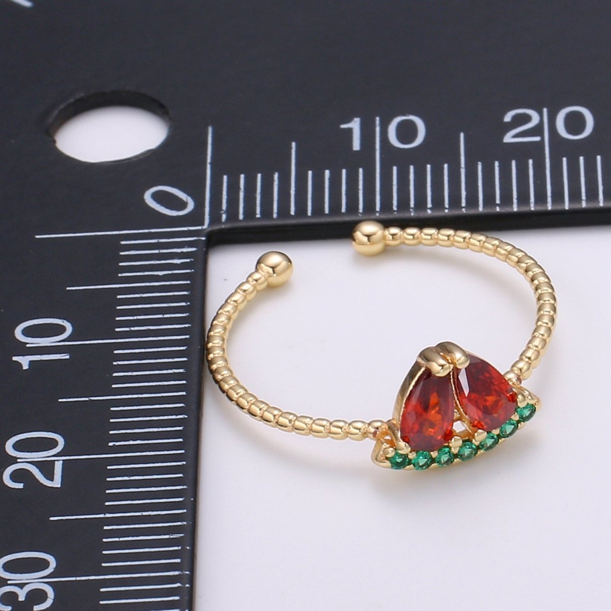 Red Watermelon Gold Filled Adjustable Ring - R493 - DLUXCA