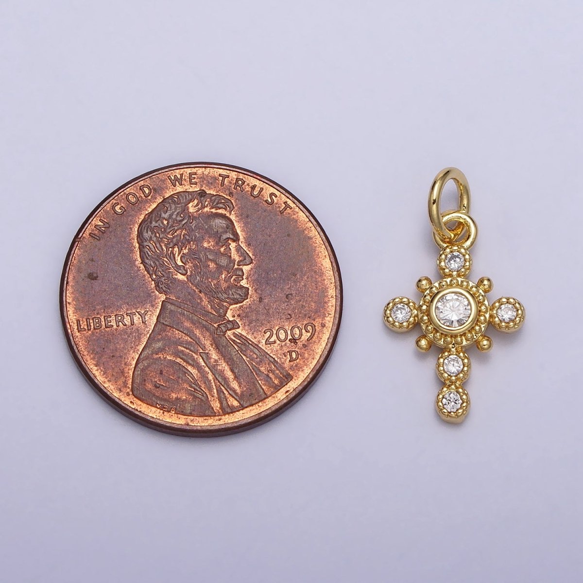 Religious Bezant Cross Beaded Rounded Add-On Gold Charm | AC214 - DLUXCA