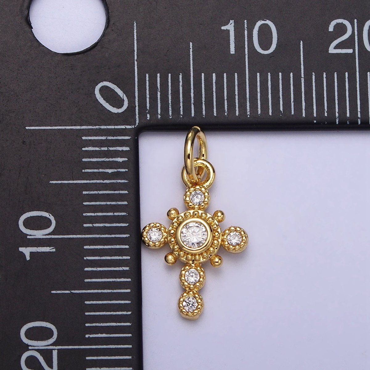 Religious Bezant Cross Beaded Rounded Add-On Gold Charm | AC214 - DLUXCA