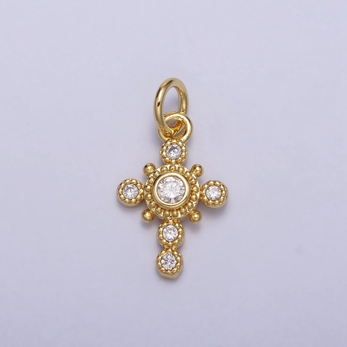 Religious Bezant Cross Beaded Rounded Add-On Gold Charm | AC214 - DLUXCA