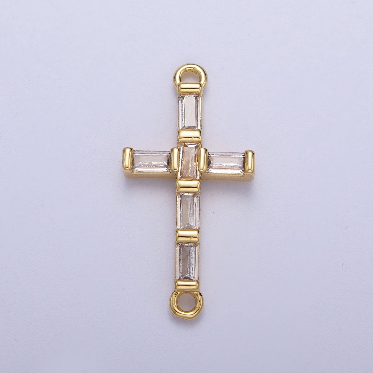 Religious Cross Baguette Cubic Zirconia Gold Link Connector Rosary Jewelry Making Supply | F-145 - DLUXCA