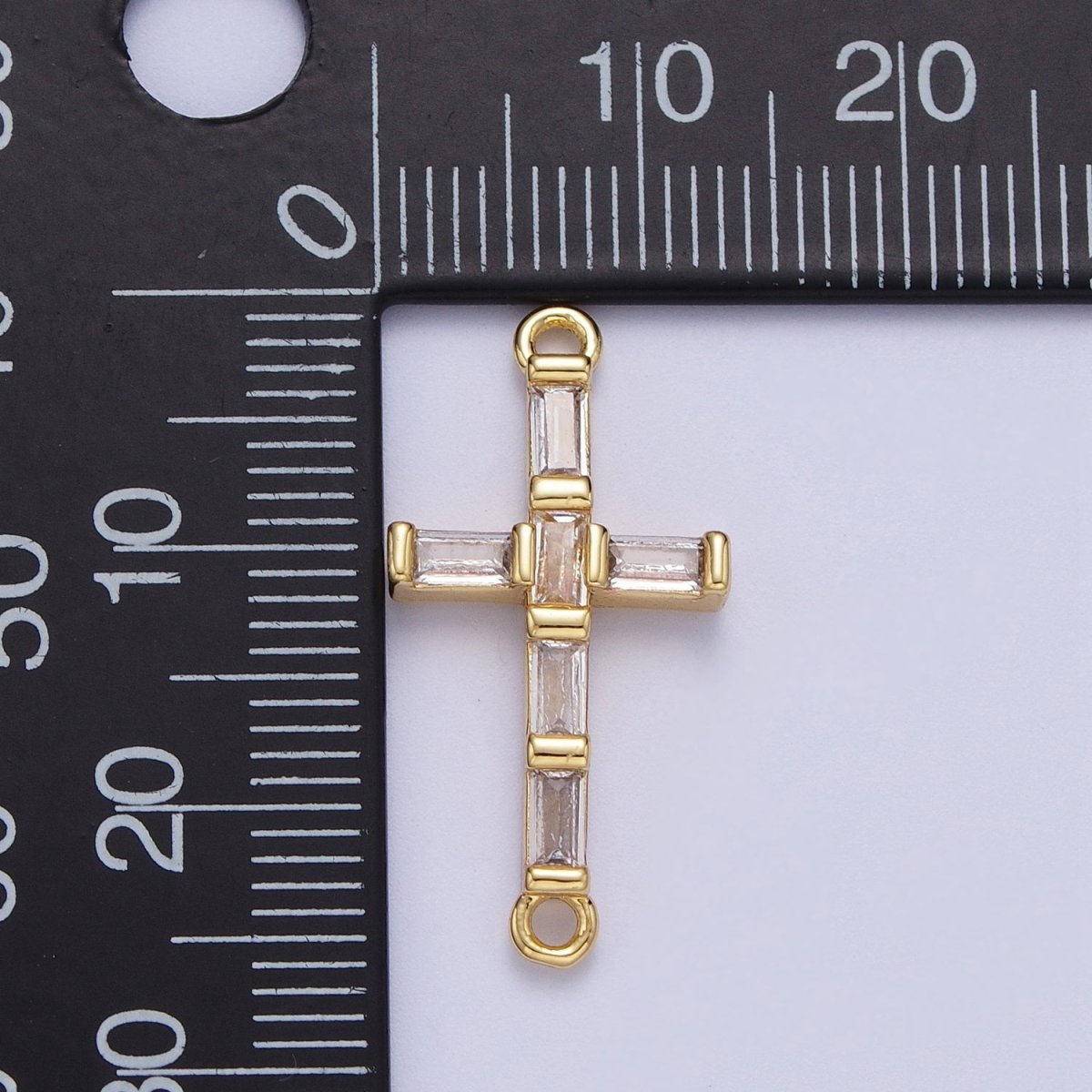 Religious Cross Baguette Cubic Zirconia Gold Link Connector Rosary Jewelry Making Supply | F-145 - DLUXCA