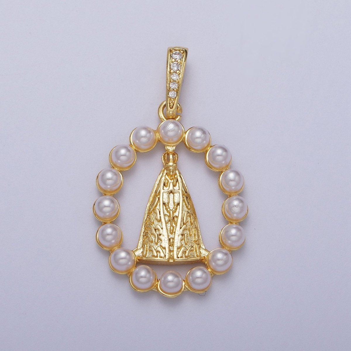 Religious Praying Pope Round White Pearl Open Gold Pendant I-278 - DLUXCA