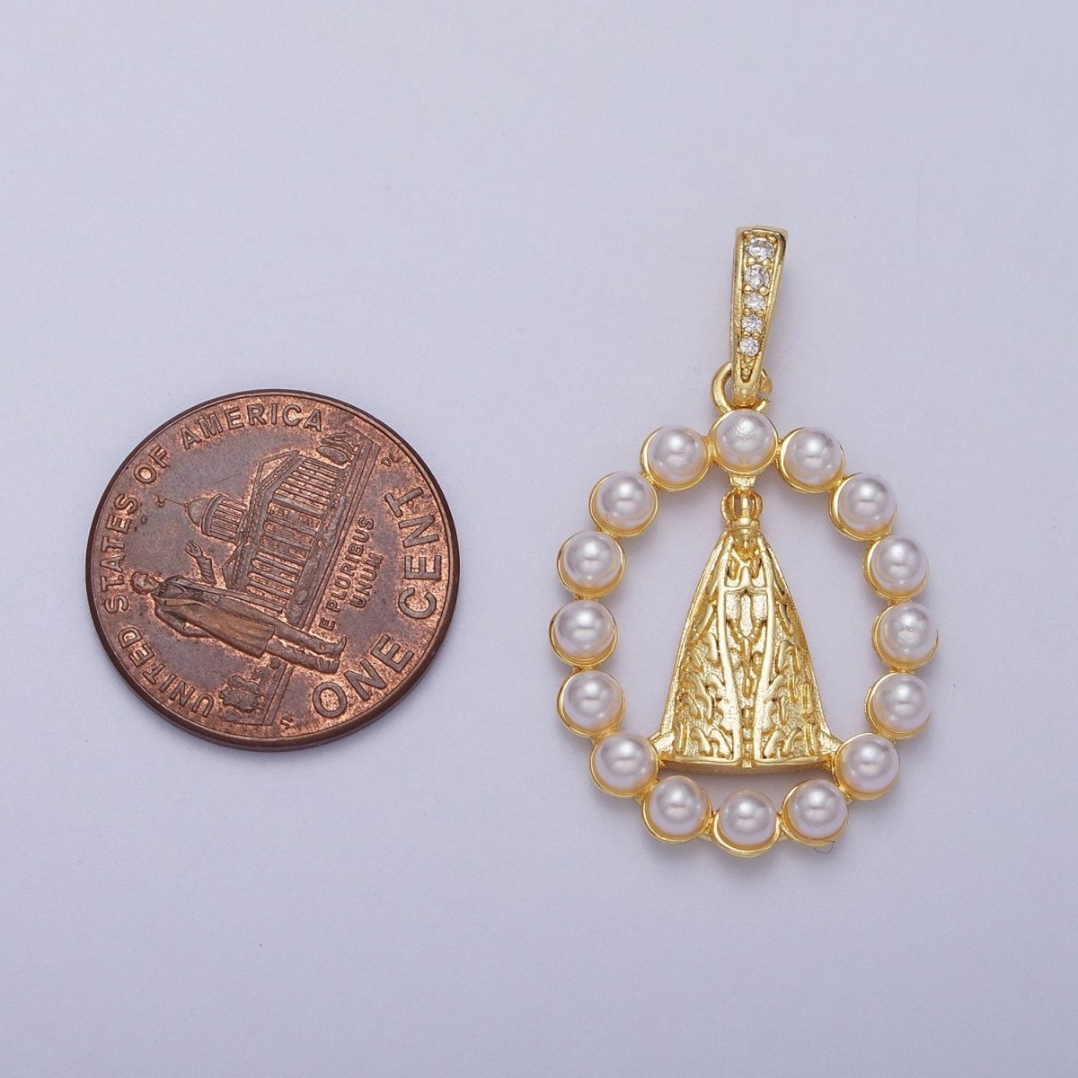 Religious Praying Pope Round White Pearl Open Gold Pendant I-278 - DLUXCA