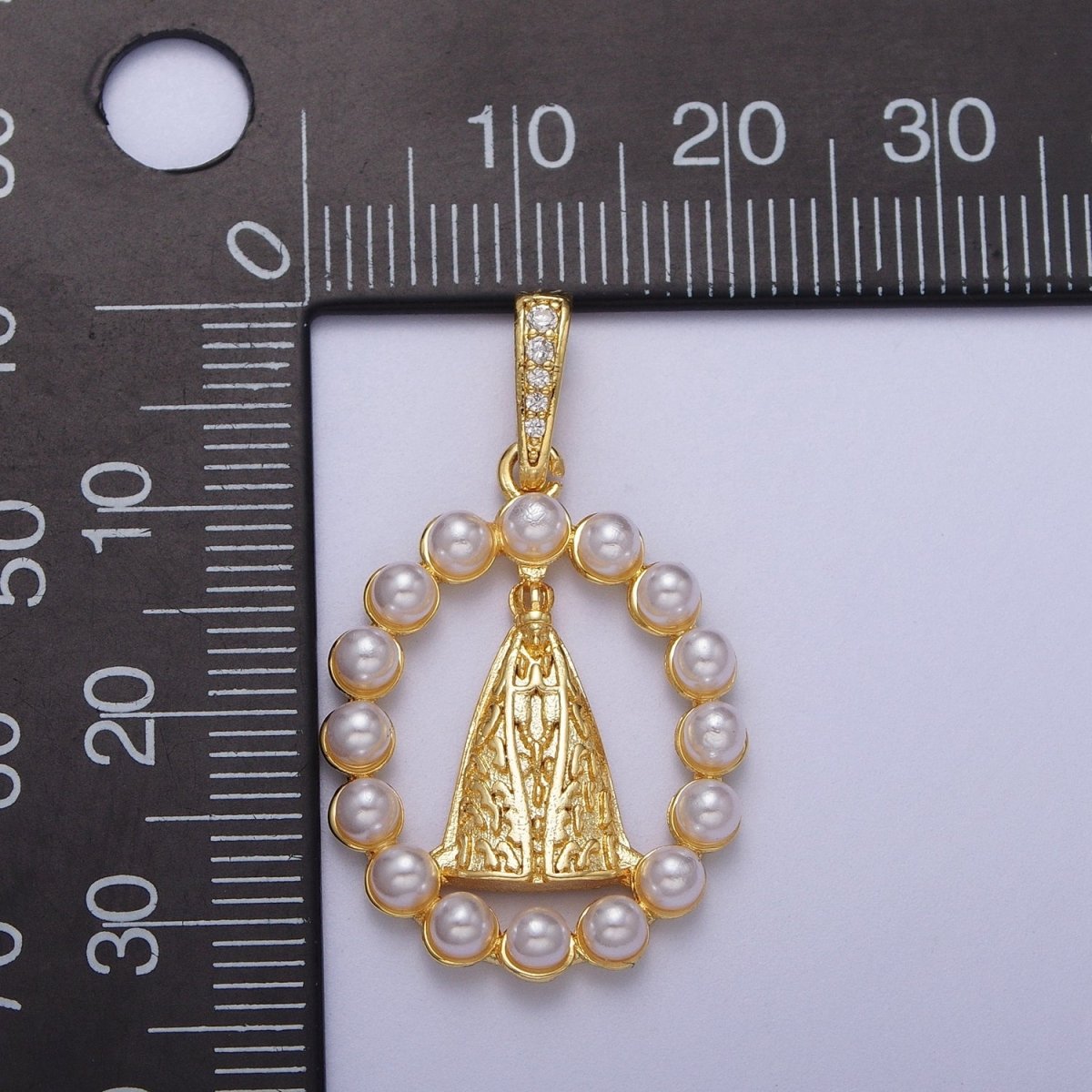 Religious Praying Pope Round White Pearl Open Gold Pendant I-278 - DLUXCA