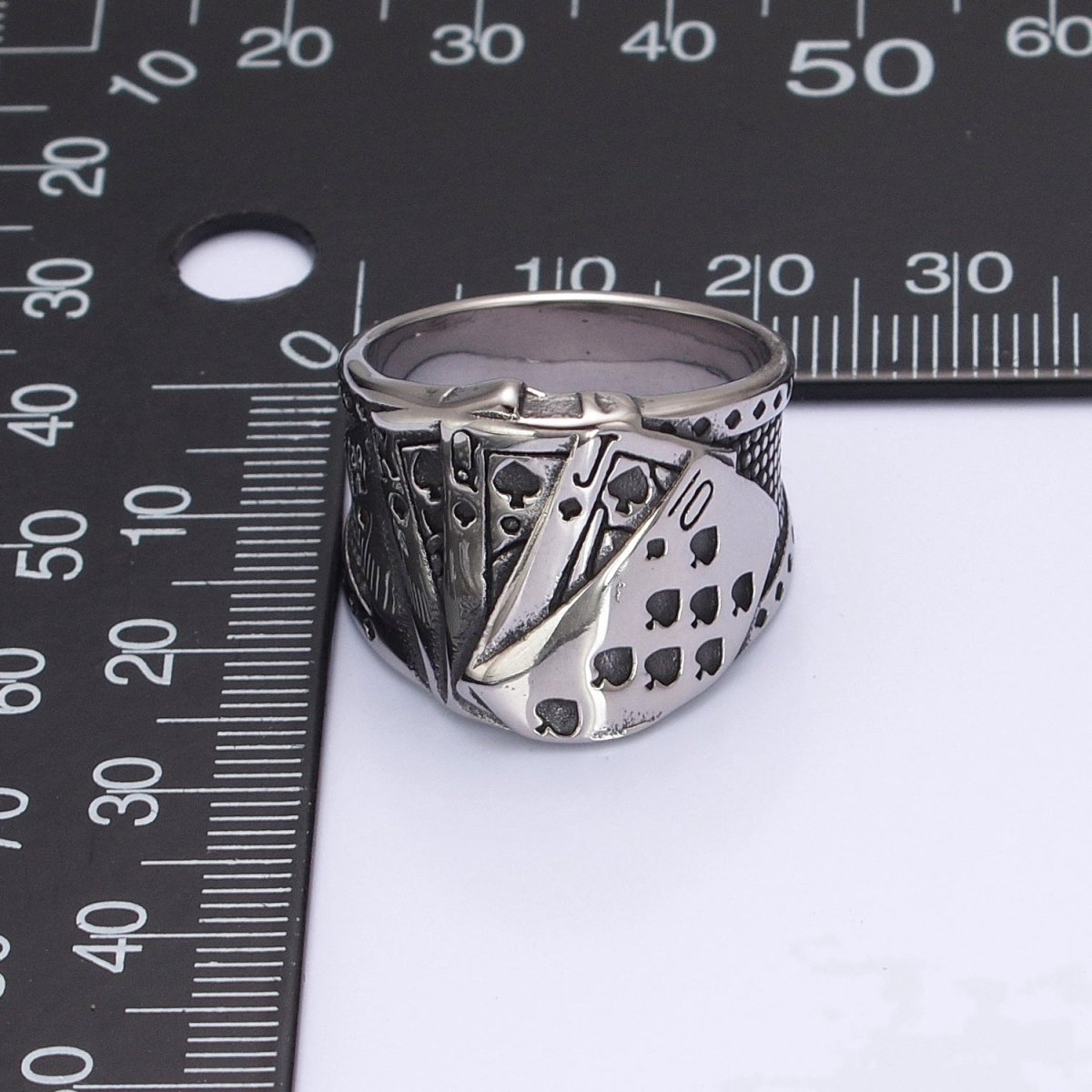 Retro Hip Hop Vegas Stainless Steel Poker Games Royal Straight Flush Casino Party Biker Ring for Men O-841 - DLUXCA