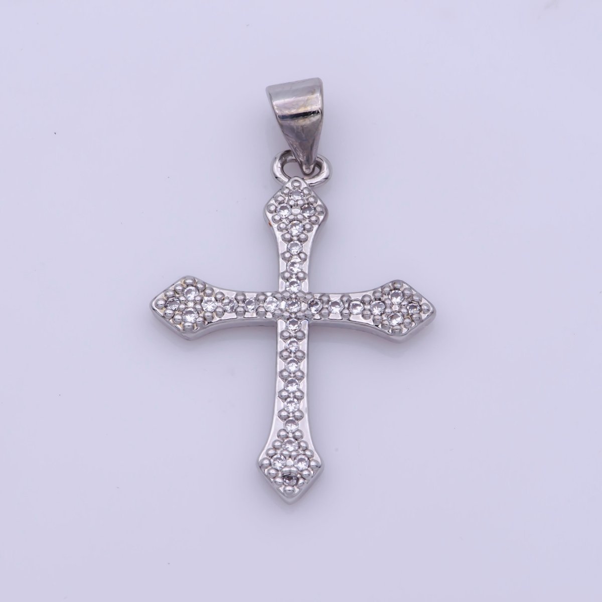 Rhodium Plated, 14K Gold Filled Cubic Zirconia Pave Cross Charm, Silver Cross Pendant CZ Micro Pave Cross, Ornate Cross Pendant, CZ Cross Layer Necklace, Elegance Cross, Cubic Zirconia Necklace Pendant Charm Bails Findings for Jewelry Making H-188 - DLUXCA