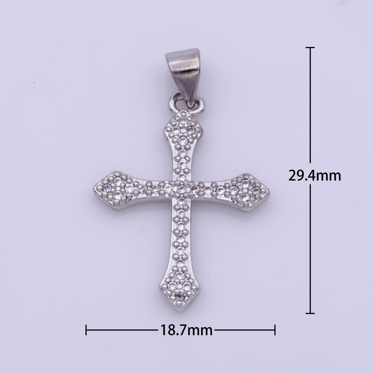 Rhodium Plated, 14K Gold Filled Cubic Zirconia Pave Cross Charm, Silver Cross Pendant CZ Micro Pave Cross, Ornate Cross Pendant, CZ Cross Layer Necklace, Elegance Cross, Cubic Zirconia Necklace Pendant Charm Bails Findings for Jewelry Making H-188 - DLUXCA
