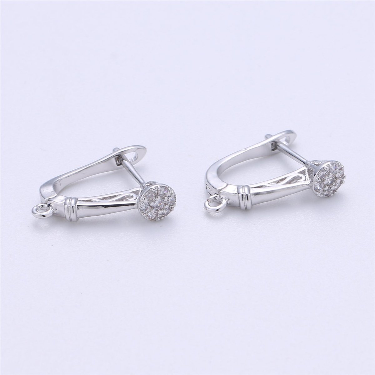 Rhodium Plated 20mm Round Clear CZ English Lock Earrings Open Loop Findings Supply | K284 - DLUXCA