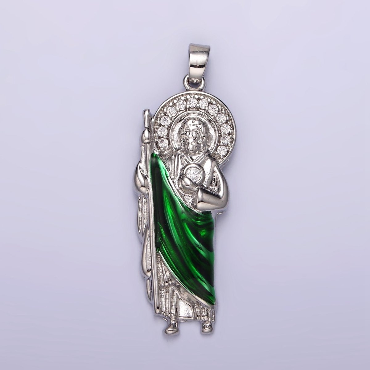 Rhodium Plated 45mm, 35mm Saint Jude Religious Micro Paved CZ Pendant | N1863 N1864 - DLUXCA