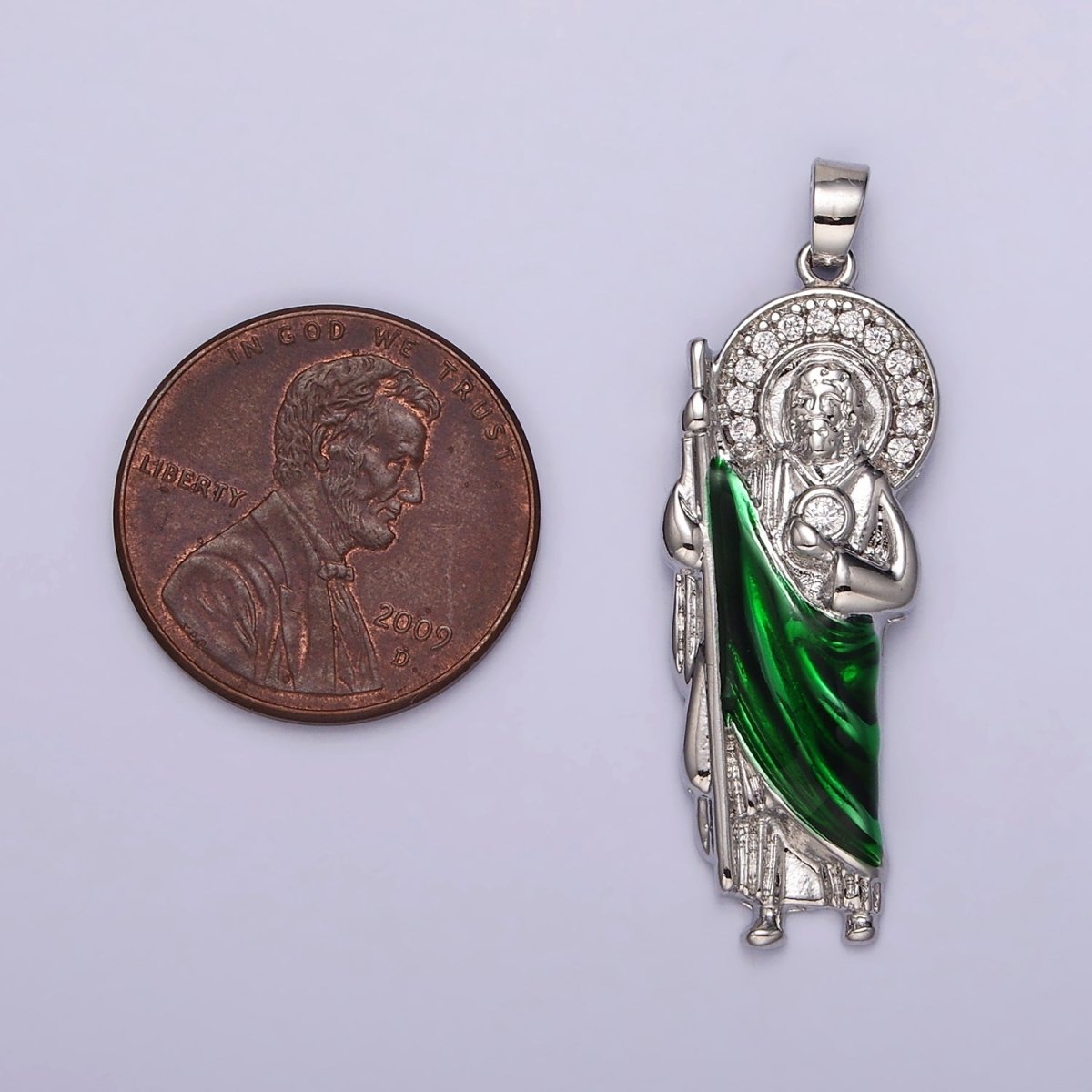 Rhodium Plated 45mm, 35mm Saint Jude Religious Micro Paved CZ Pendant | N1863 N1864 - DLUXCA