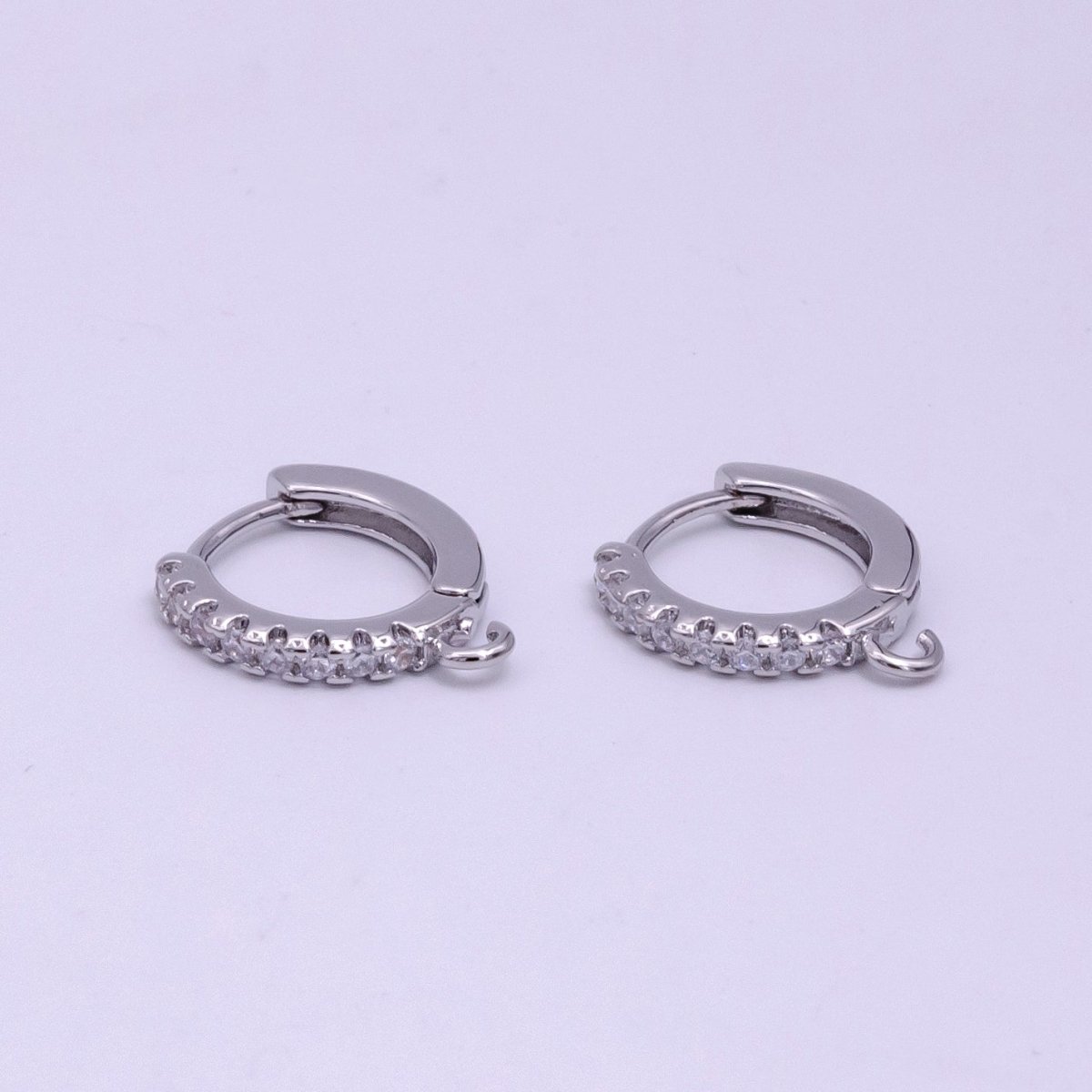 Rhodium Plated Clear Micro Paved CZ Huggie Open Loop Earrings Findings Supply | K028 - DLUXCA