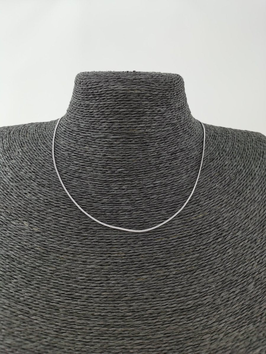 Rhodium Plated Dainty 1mm Curb 18 Inch Layering Chain Necklace | CN-597 Clearance Pricing - DLUXCA