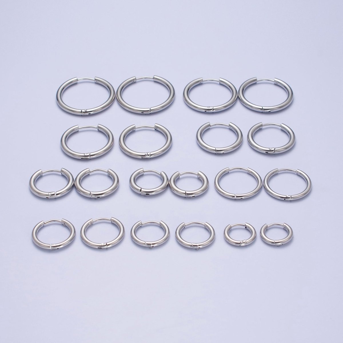 Rhodium Plated Endless Huggie Hoop Minimalist Hypoallergenic Earrings | AE-1035~AE-1039 P-035 P-112 Y-073 P-210 P-218 - DLUXCA
