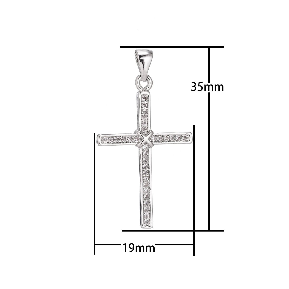 Rhodium White Gold Cross Pendant Cross Charm Necklace Pendant Micro Pave Cross Charm Findings for Jewelry Making, I-006 - DLUXCA