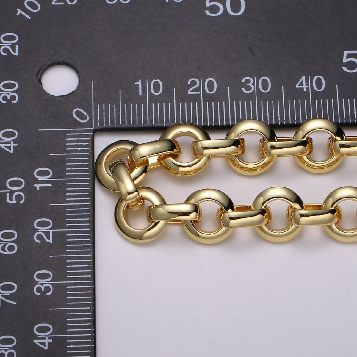 ROLO Chain, 24K Gold by Yard, Fancy Cable Link Chain, Round Chain Link for DIY Craft, Belt Chain, Clip Chain | ROLL-486 Clearance Pricing - DLUXCA