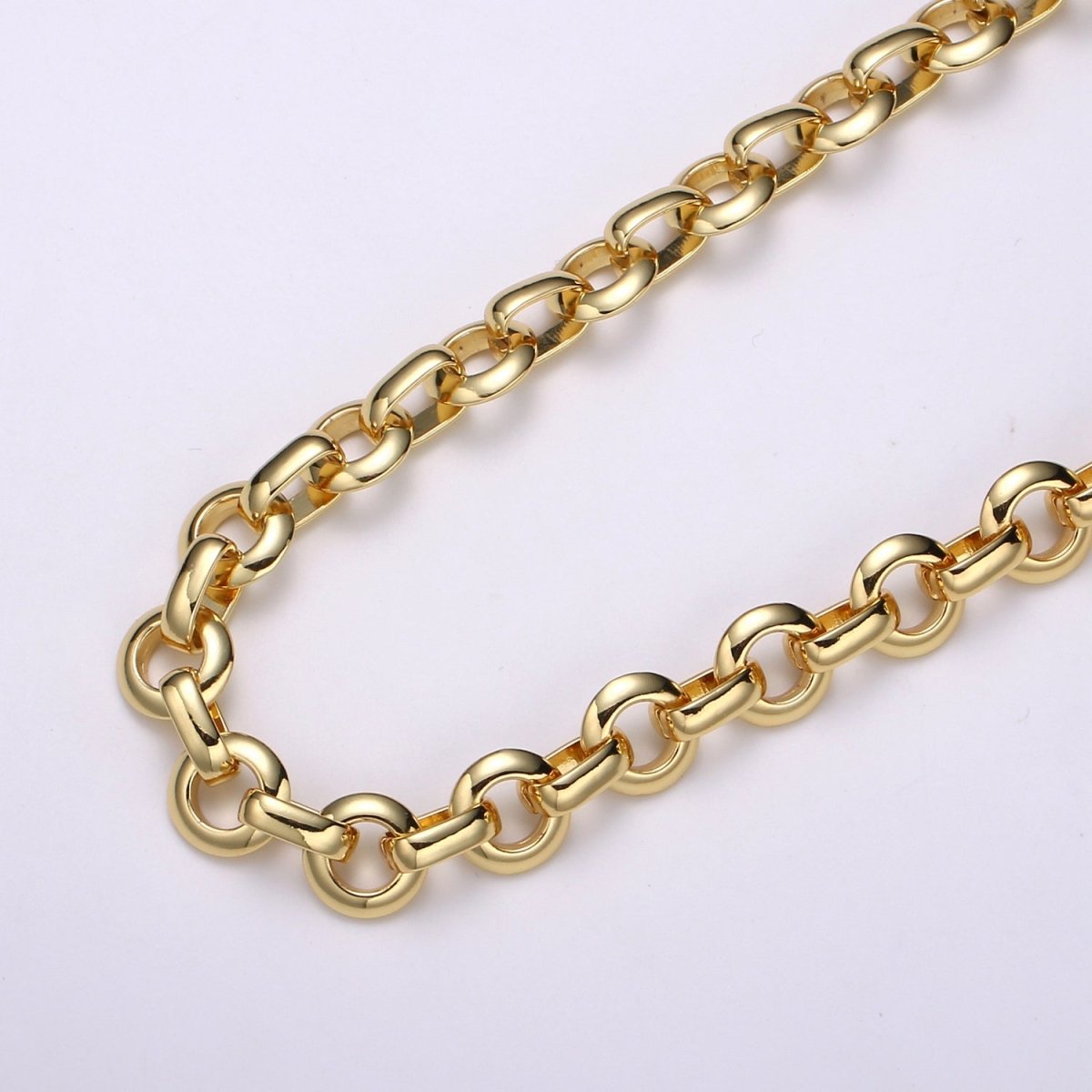 ROLO Chain, 24K Gold by Yard, Fancy Cable Link Chain, Round Chain Link for DIY Craft, Belt Chain, Clip Chain | ROLL-486 Clearance Pricing - DLUXCA