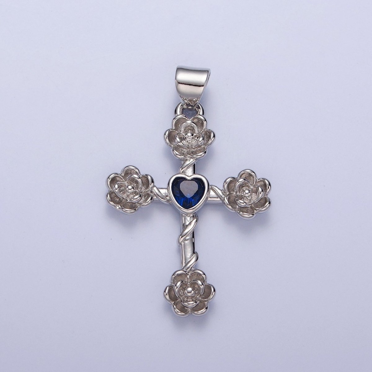 Rose Cross Pendant with Heart CZ 24K Gold Filled Roses Crucifix Charm J-646 J-658 J-665 J-668 J-676 J-677 J-681 J-682 J-685 J-687 J-691 - DLUXCA