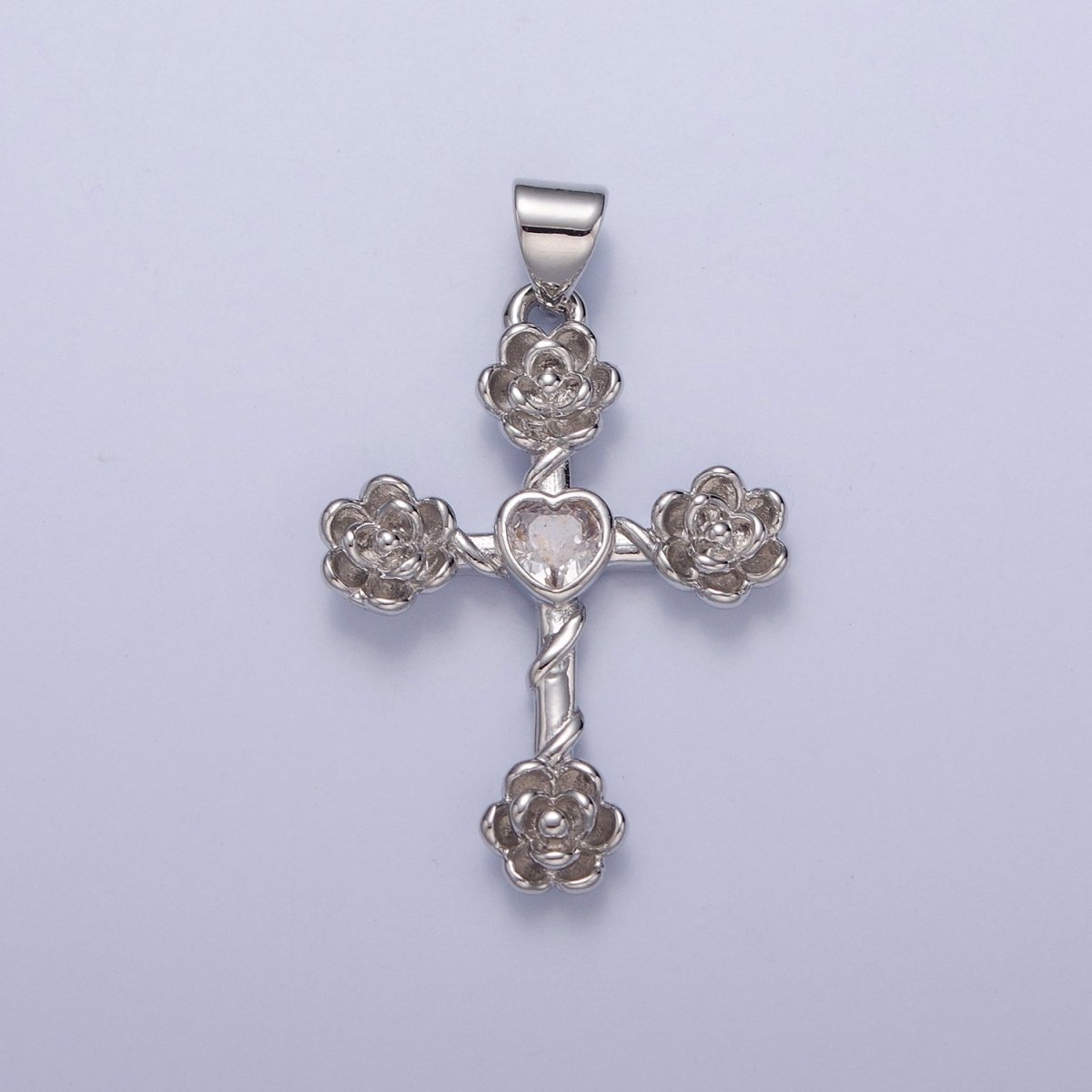 Rose Cross Pendant with Heart CZ 24K Gold Filled Roses Crucifix Charm J-646 J-658 J-665 J-668 J-676 J-677 J-681 J-682 J-685 J-687 J-691 - DLUXCA