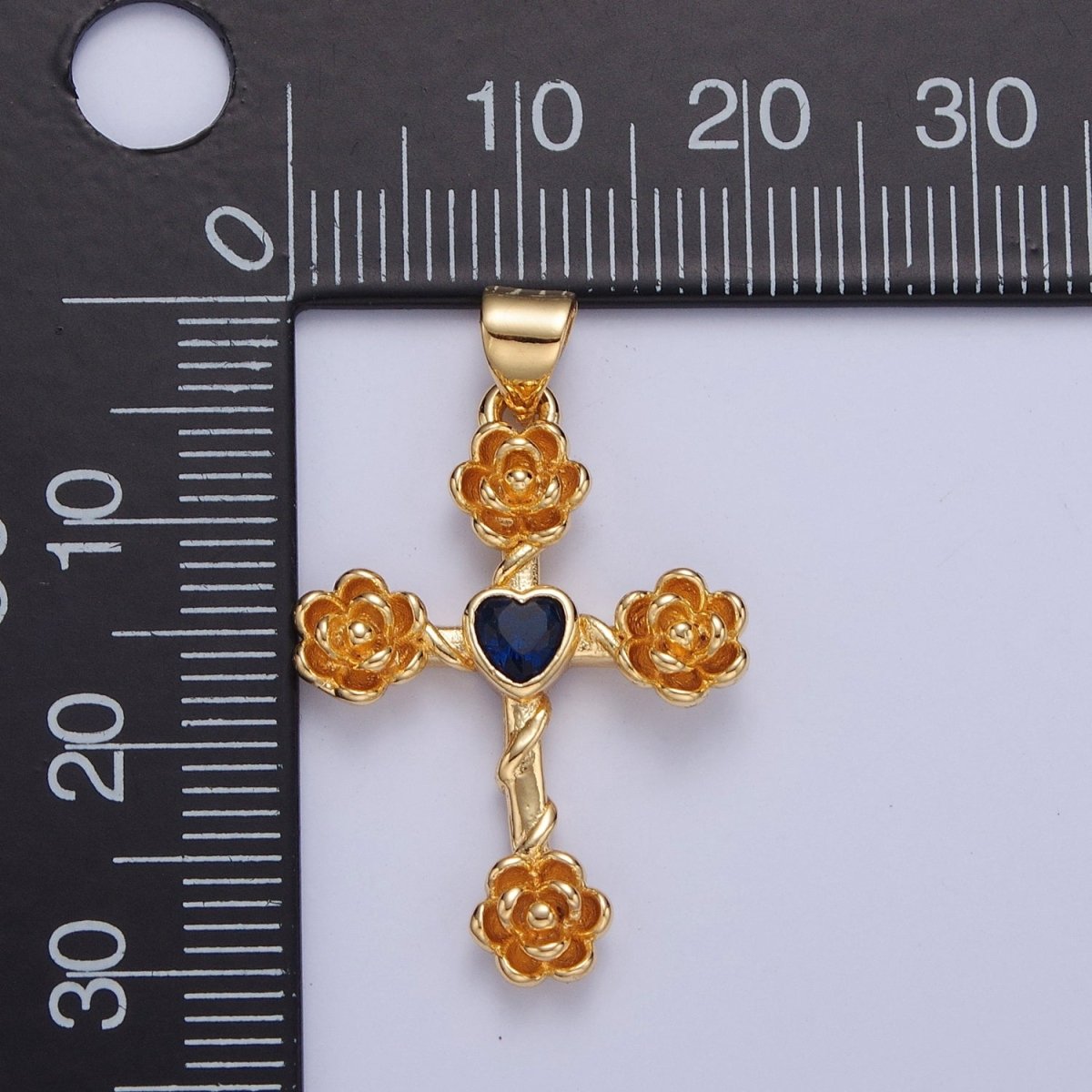 Rose Cross Pendant with Heart CZ 24K Gold Filled Roses Crucifix Charm J-646 J-658 J-665 J-668 J-676 J-677 J-681 J-682 J-685 J-687 J-691 - DLUXCA