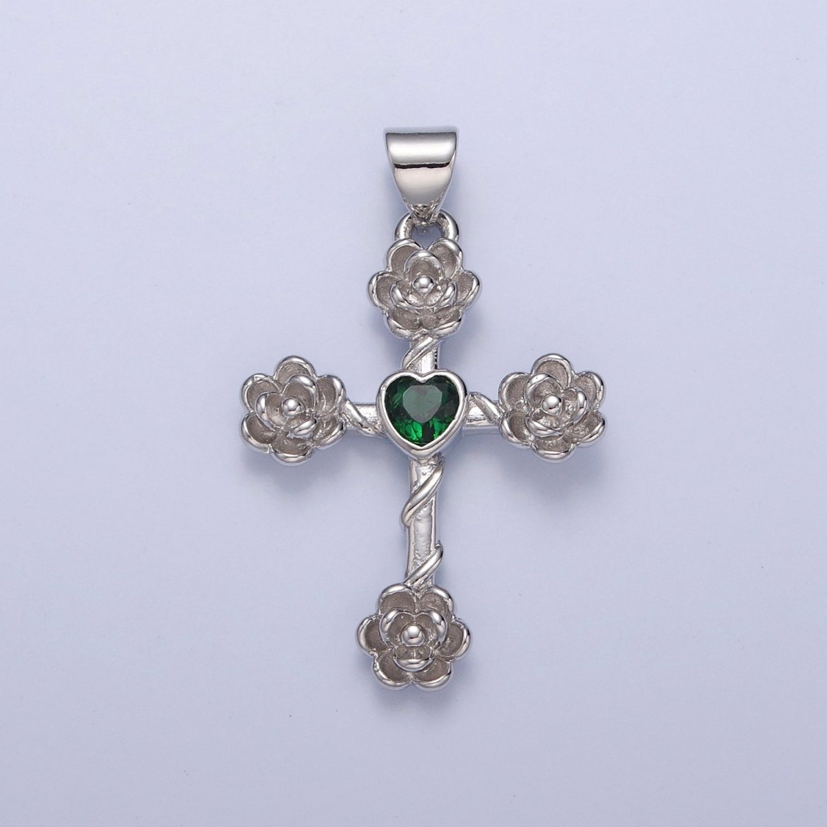 Rose Cross Pendant with Heart CZ 24K Gold Filled Roses Crucifix Charm J-646 J-658 J-665 J-668 J-676 J-677 J-681 J-682 J-685 J-687 J-691 - DLUXCA