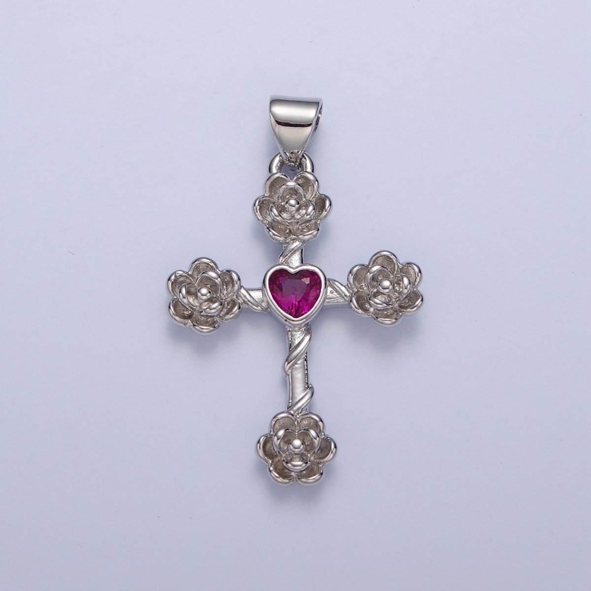 Rose Cross Pendant with Heart CZ 24K Gold Filled Roses Crucifix Charm J-646 J-658 J-665 J-668 J-676 J-677 J-681 J-682 J-685 J-687 J-691 - DLUXCA