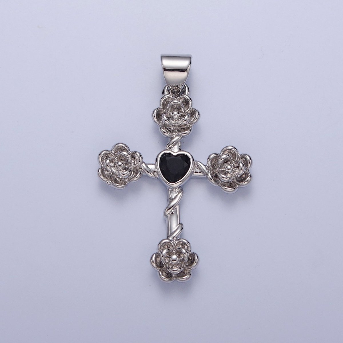 Rose Cross Pendant with Heart CZ 24K Gold Filled Roses Crucifix Charm J-646 J-658 J-665 J-668 J-676 J-677 J-681 J-682 J-685 J-687 J-691 - DLUXCA