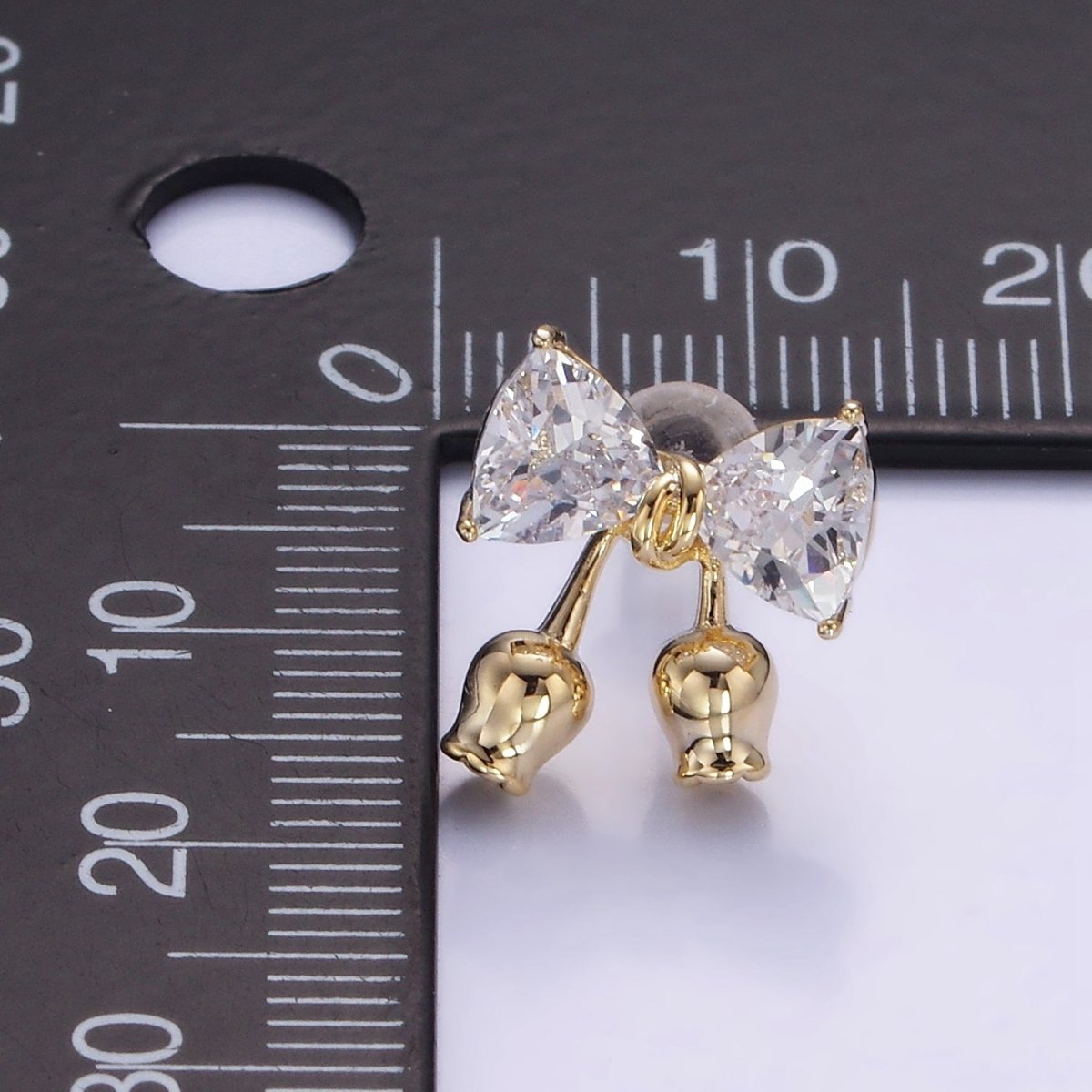 Rose Flower Ribbon Bow CZ Stud Earrings in Gold & Silver | V530 V531 - DLUXCA