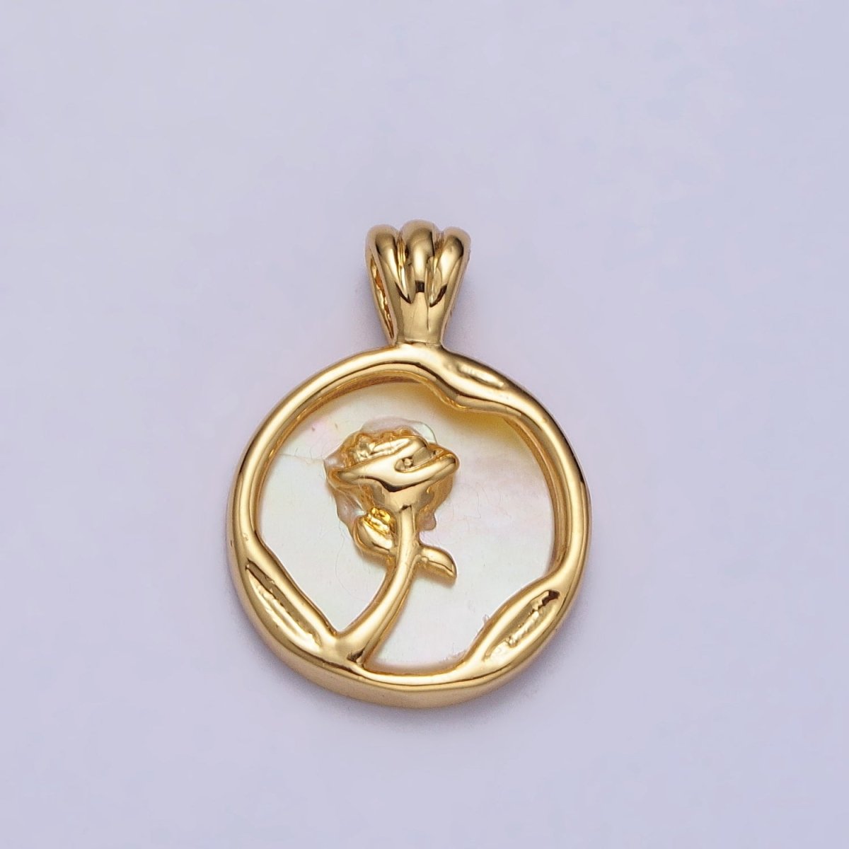 Rose Flower Shell Pearl Dented Round Pendant in Gold & Silver | AA095 AA096 - DLUXCA
