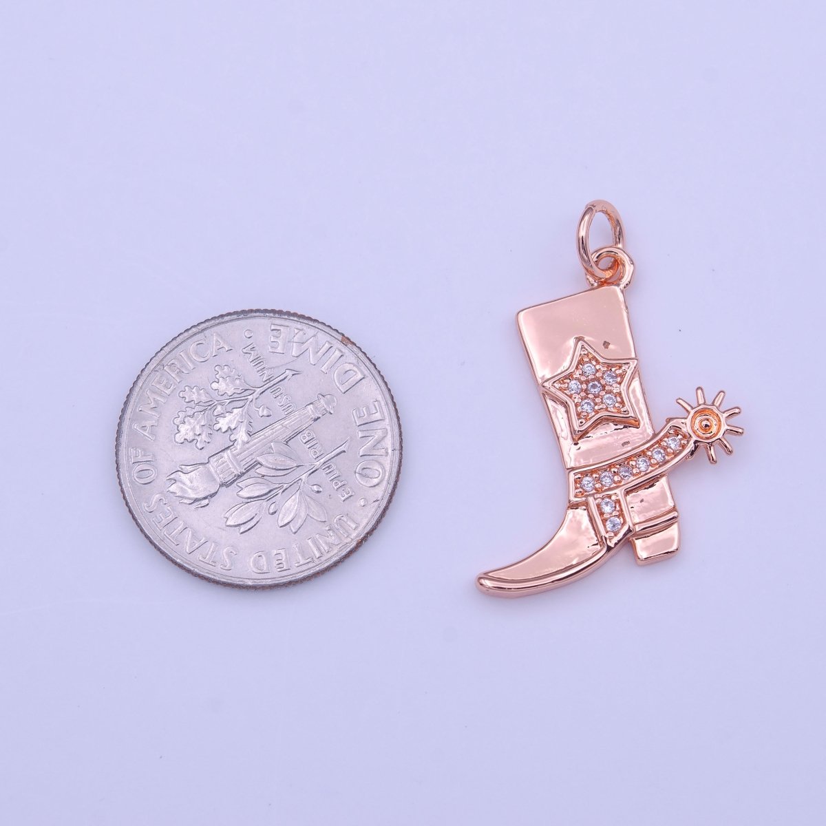 Rose Gold Clear Micro Paved CZ Star Cowboy Boots Charm | C-459 - DLUXCA