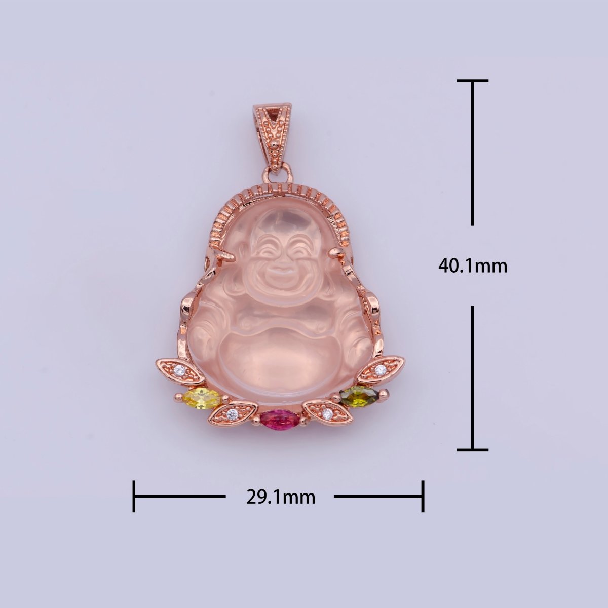 Rose Gold Filled Jade Laughing Buddha with Marquise Cubic Zirconia Pendant | X-529 - DLUXCA
