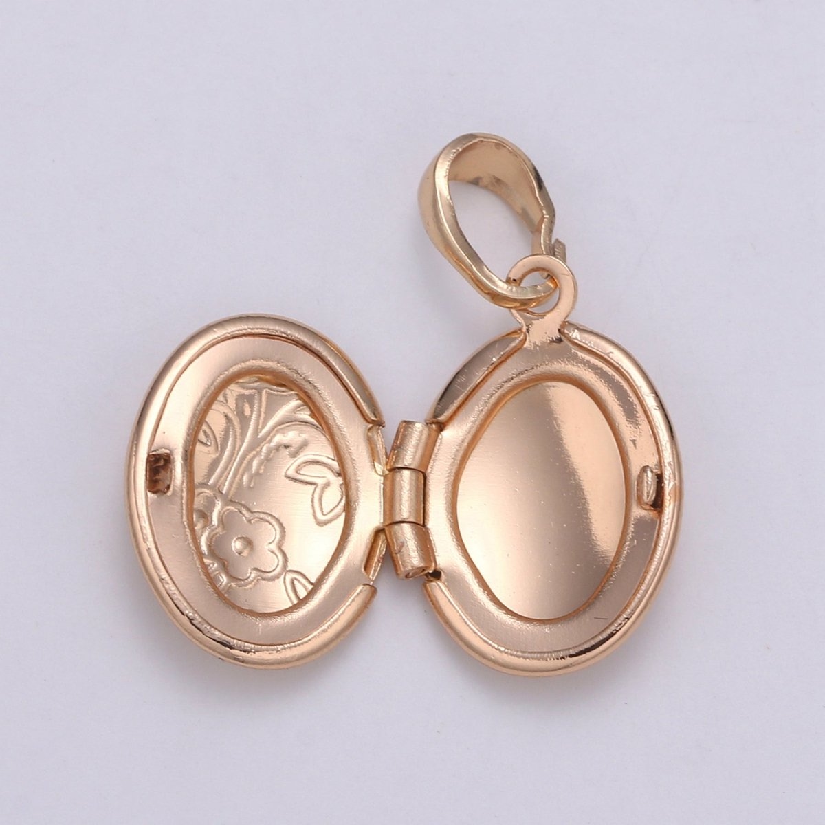 Rose Gold Filled Oval Locket Flower Photo Locket, Minimalist Jewelry, Necklace Pendant for Jewelry Making supply H-127 - DLUXCA