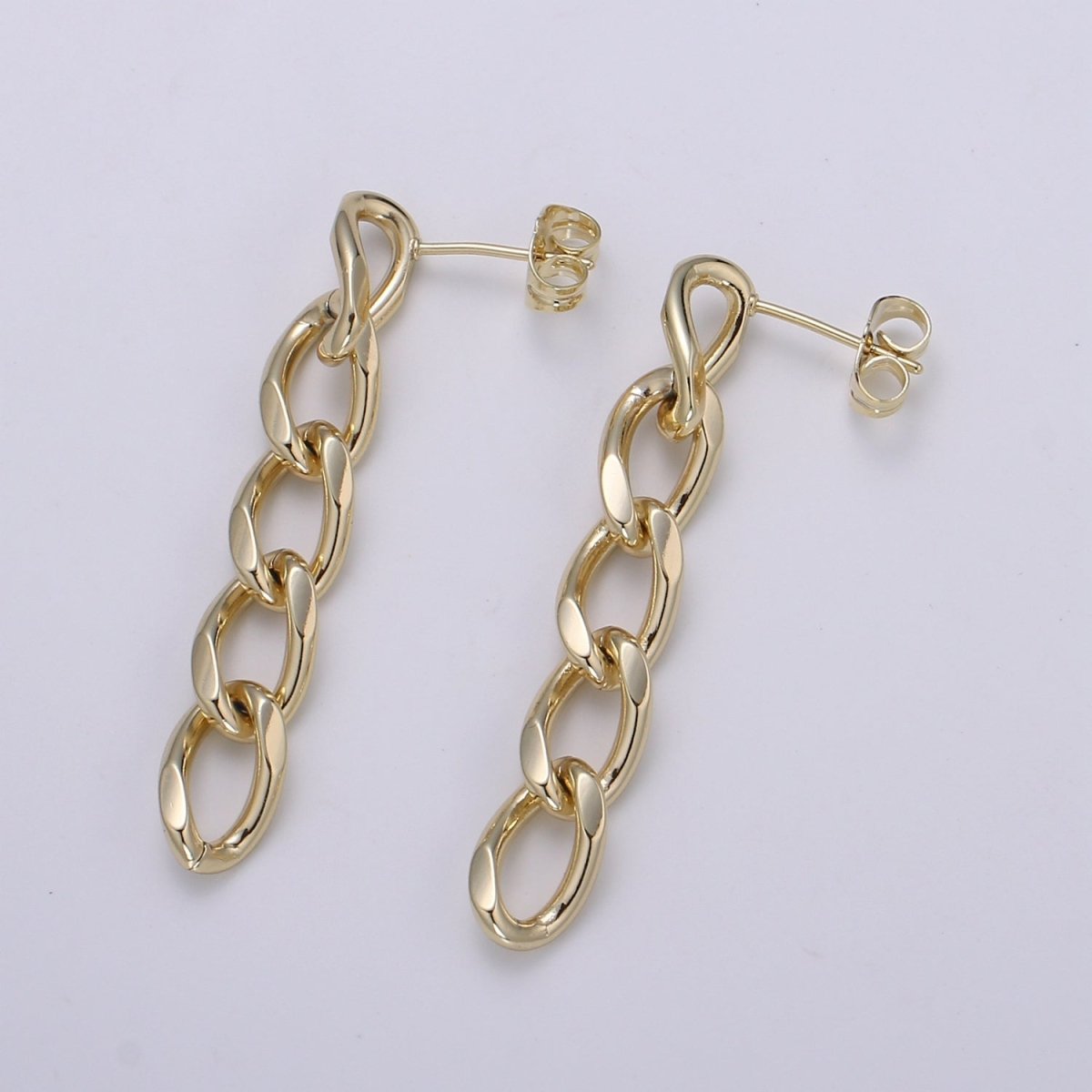 Rose Gold & Gold 49x8mm Cuban Long Chain Earring, Bold Earrings, Perfect Gift For Her P-131 P-132 - DLUXCA