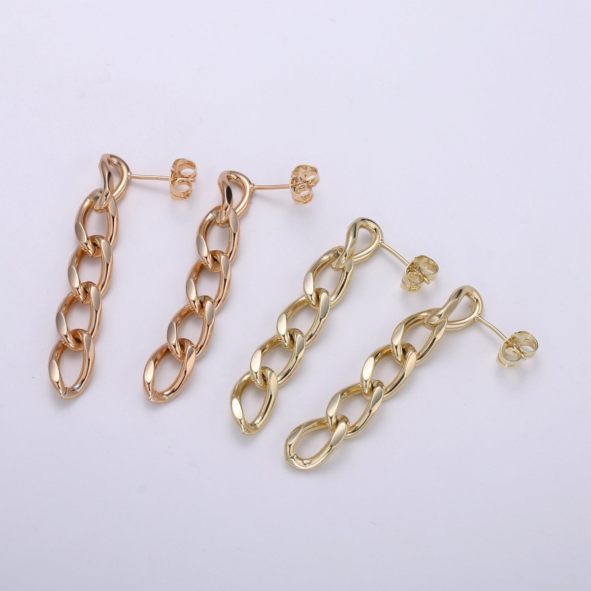 Rose Gold & Gold 49x8mm Cuban Long Chain Earring, Bold Earrings, Perfect Gift For Her P-131 P-132 - DLUXCA